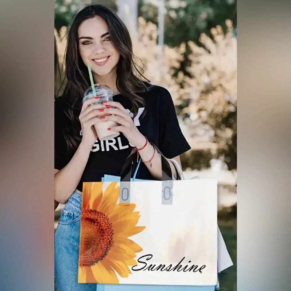 Sunshine Sunflower Plastic Tote Bags - 10 pcs